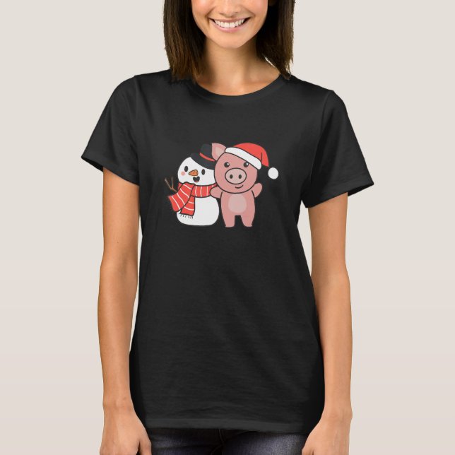 Camiseta Pig With Snowman In Winter For Christmas (Anverso)