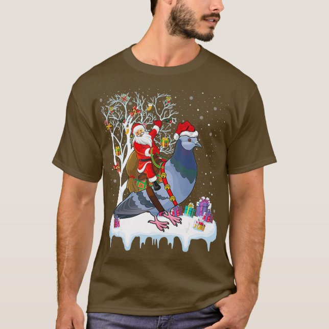 Camiseta Pigeon Bird Lover Xmas Regalo Santa Riding Pigeon (Anverso)