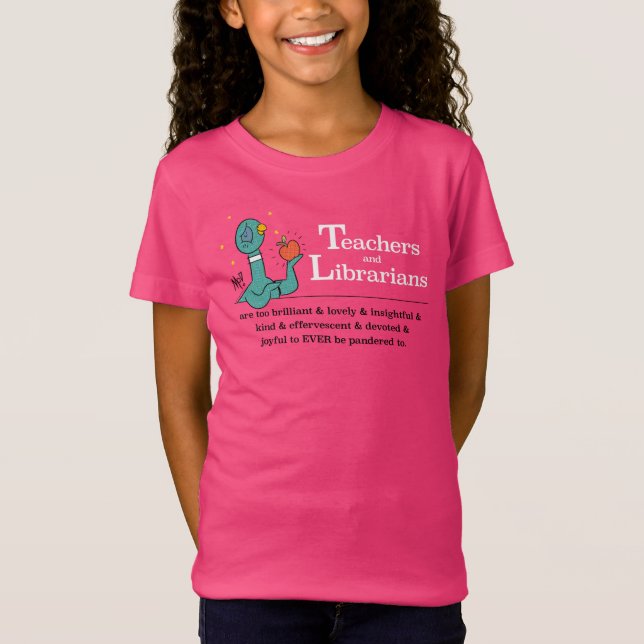 Camiseta Pigeon profesora y bibliotecaria Chica de rosado c (Anverso)