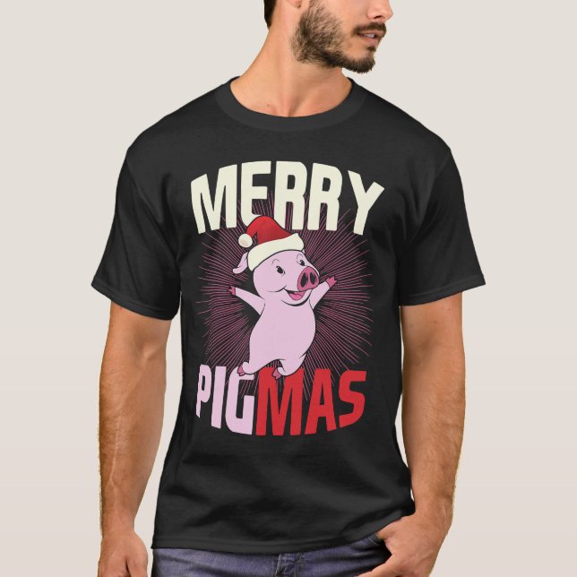 Camiseta Pigmas Feliz Cerdo Santa Hat Feliz Navidad (Anverso)