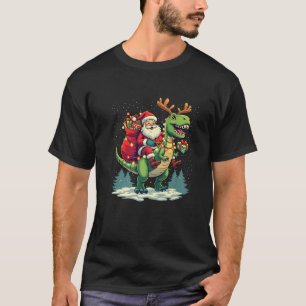 Camiseta Pijama de luces de Navidad de Santa montando dinos