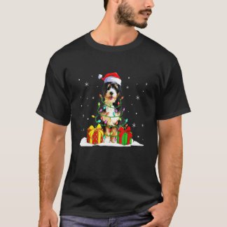 Camiseta Pijama de Navidad Bernedoodle Santa Luces de árbol