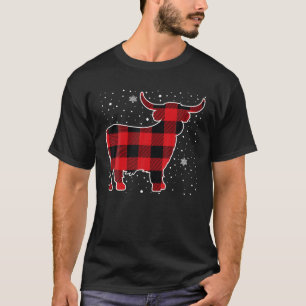 Camiseta Pijama de Navidad de Cuadros Rojo Búfalo Vaca de l