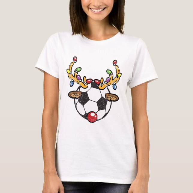 Camiseta Pijama de Navidad de reno de fútbol luces de Navid (Anverso)