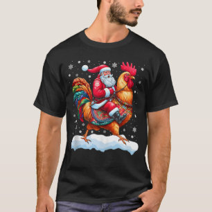 Camiseta Pijama de Navidad de Santa montando gallo granja d