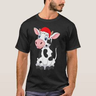 Camiseta Pijama de Navidad para niños con vaca y sombrero d