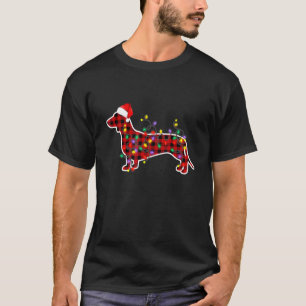 Camiseta Pijama Navideño Rojo a Cuadros Familia Perro Dachs