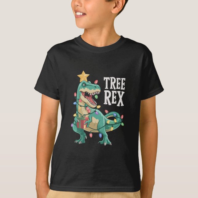 Camiseta Pijama Rex árbol dinosaurio Navidad Luces Navidad  (Anverso)