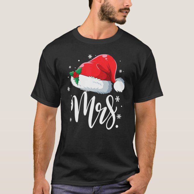 Camiseta Pijamas a juego de Navidad para parejas Mrs Claus  (Anverso)