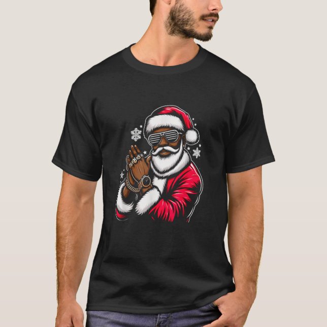 Camiseta Pijamas Navideñas Santa Afroamericanas Cool Blac (Anverso)