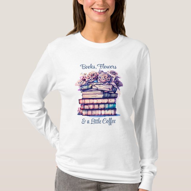 Camiseta Pila antigua de libros y Rosas de la época bonito (Anverso)