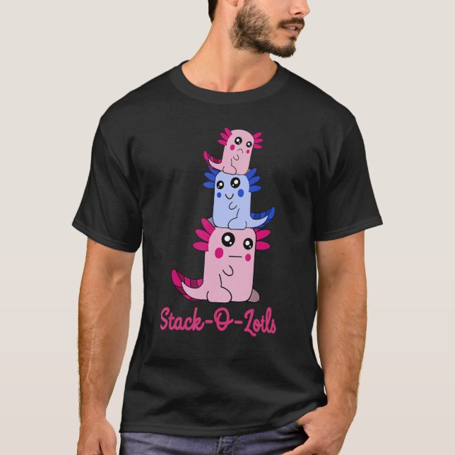 Camiseta Pila de Axolotls Stack O Lotls Cute Axolotl Pun (Anverso)