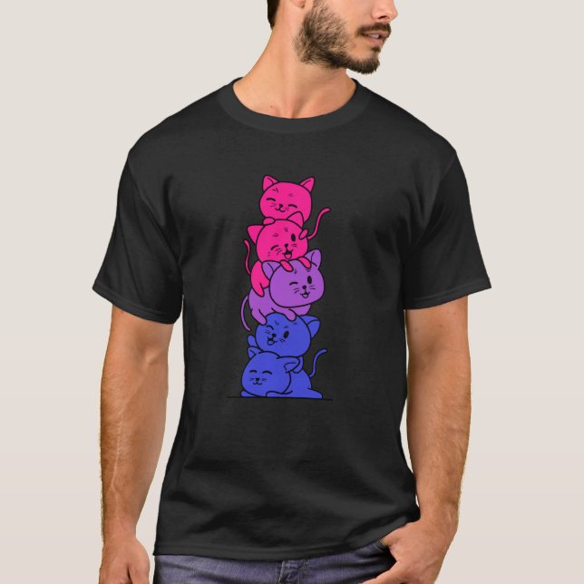 Camiseta Pila De Gato Bisexual Orgullo Bandera Bi Lgbt Cute (Anverso)