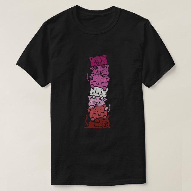 Camiseta Pila de gato Lesbiana Orgullo Butch Gay Bandera LG (Diseño del anverso)