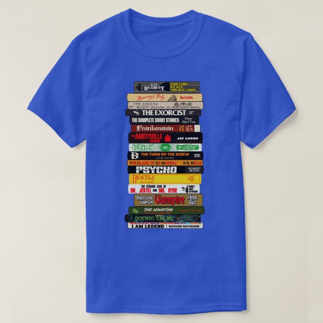 Camiseta Pila de libros clásicos de terror (Diseño del anverso)