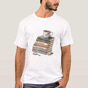 Camiseta Pila de libros de acuarela acogedora con taza de t
