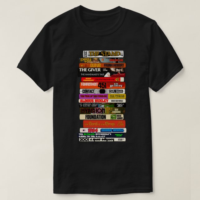 Camiseta Pila de libros de ciencia ficción (Diseño del anverso)