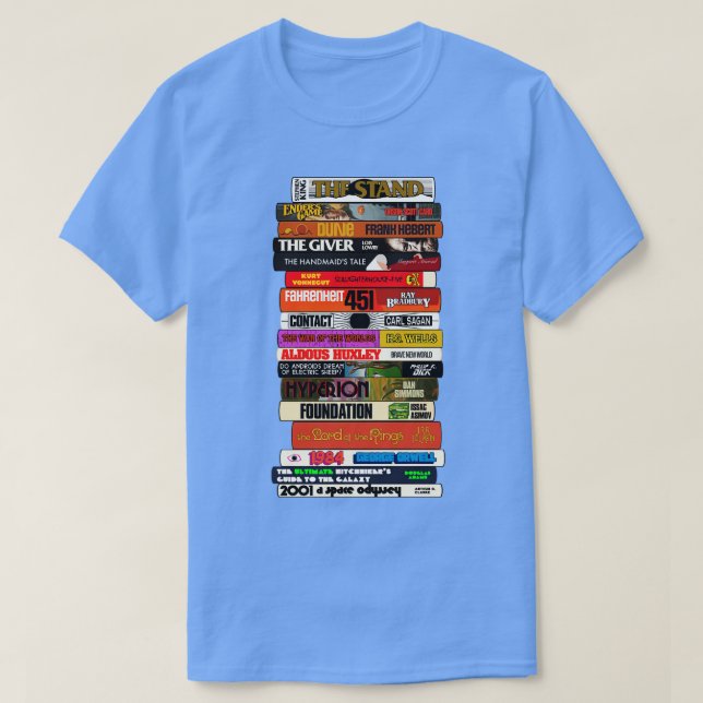 Camiseta Pila de libros de ciencia ficción (Diseño del anverso)