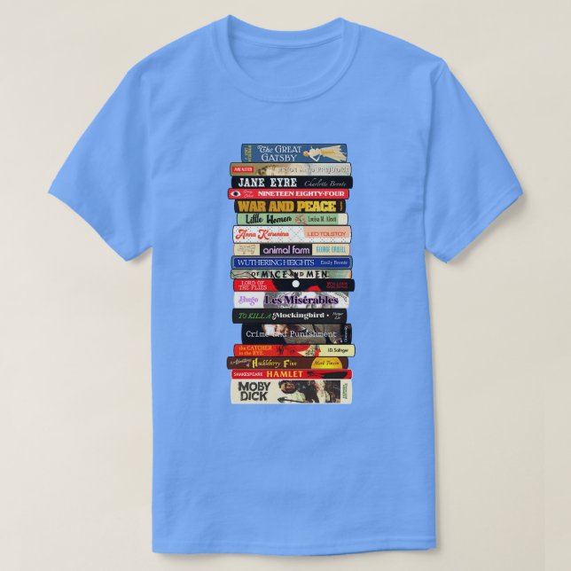 Camiseta Pila de libros de literatura clásica (Diseño del anverso)