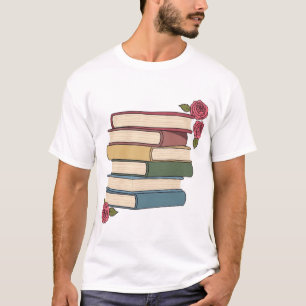 Camiseta Pila de libros lindos con rosas