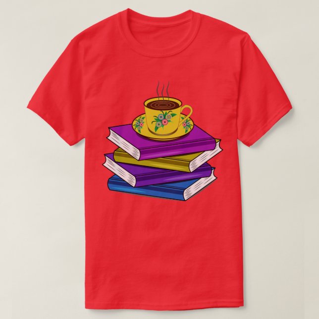 Camiseta Pila De Libros Y Café Caliente (Diseño del anverso)