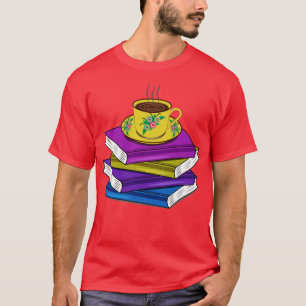 Camiseta Pila De Libros Y Café Caliente