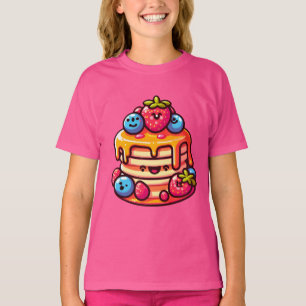 Camiseta Pila de panqueques sonrientes con bayas y jarabe