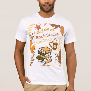 Camiseta Pilas de hojas-Cuadros de libros-tazas de cacao