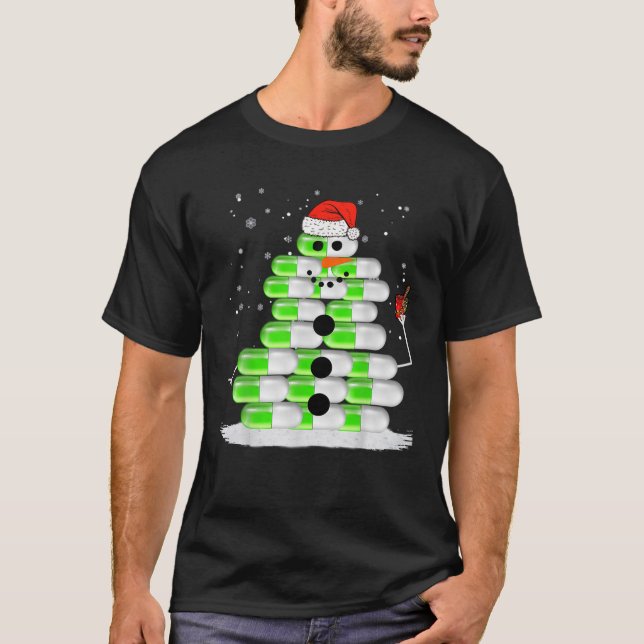 Camiseta Píldora Snowman Stack Navidades de Santa Hat Te (Anverso)
