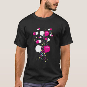 Camiseta Píldoras rosa Medicina Corazones musicales Amor