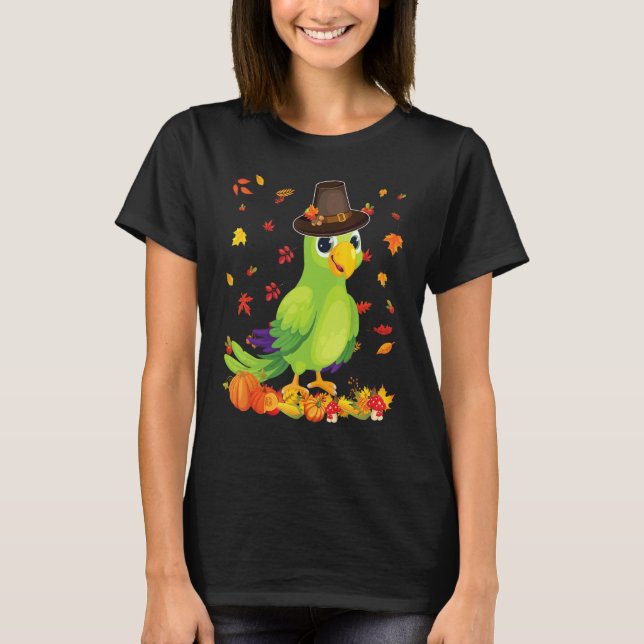 Camiseta Pilgrim Parrot Happy Thanksgiving Thankful Pumpkin (Anverso)