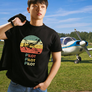 Camiseta Piloto Atardecer Retro y Aviación Avión Antiguo