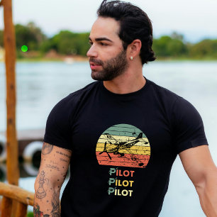 Camiseta Piloto Atardecer Retro y Aviación de Avión Antiguo