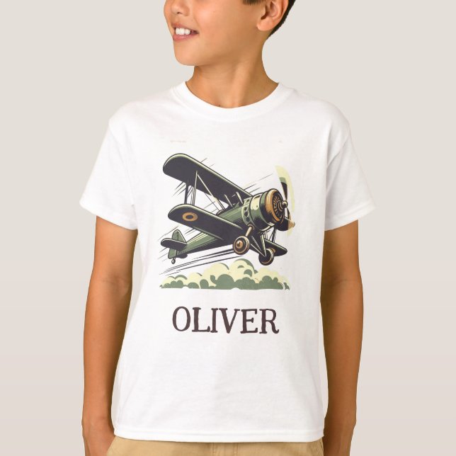 Camiseta Piloto de Biplano Vintage Verde (Anverso)