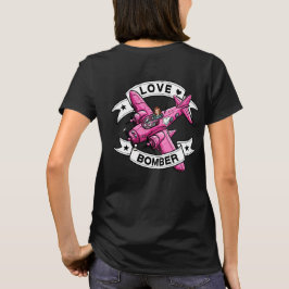 Camiseta Piloto de Bombardero de Amor Rosa Frente y Atrás