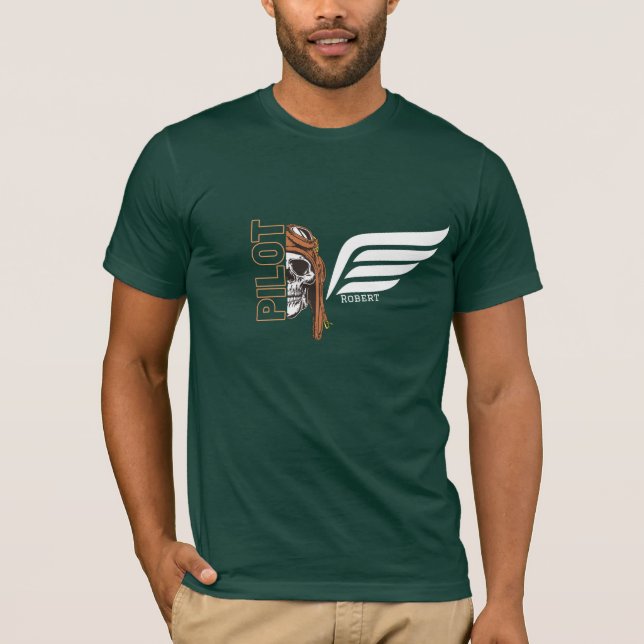 Camiseta Piloto de cráneo y algas, aviación, personalizado (Anverso)