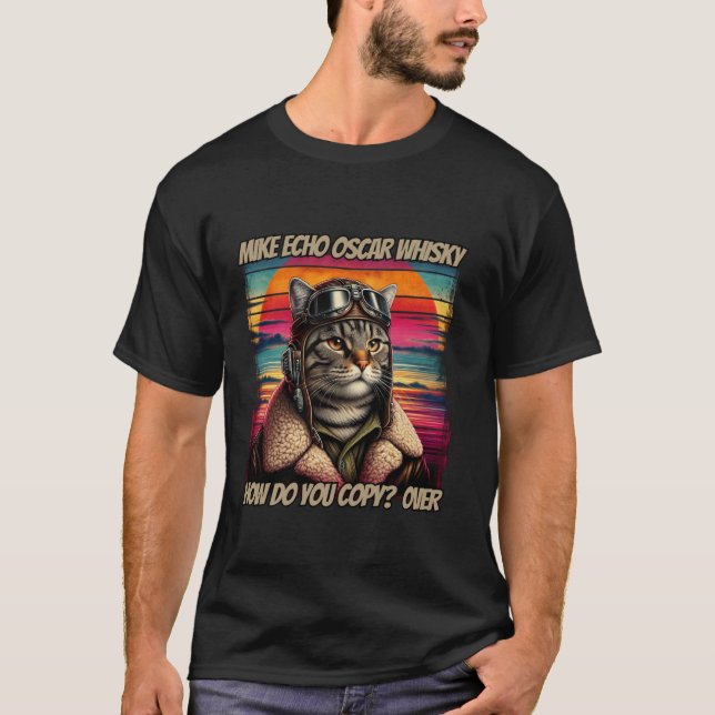 Camiseta Piloto De Gatos Retro Mike Echo Oscar Whisky M E O (Anverso)