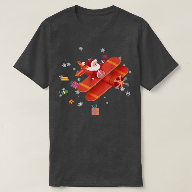 Camiseta Piloto de Santa Claus Volando avión Feliz Navidad (Diseño del anverso)