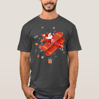Camiseta Piloto de Santa Claus Volando avión Feliz Navidad