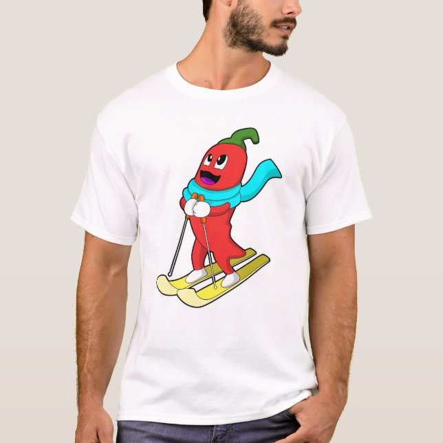 Camiseta Pimienta como esquiador con esquí (Anverso)