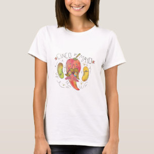 Camiseta Pimienta de hili acuarela, frijol, Cinco de Mayo