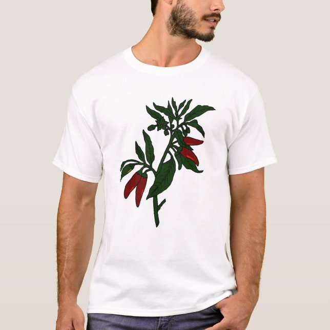 Camiseta Pimientas de chile rojo en la planta verde oscuro (Anverso)