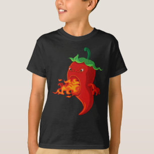 Camiseta pimiento picante rojo con llama