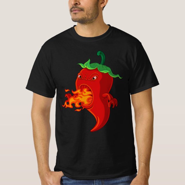 Camiseta pimiento picante rojo con llama (Anverso)