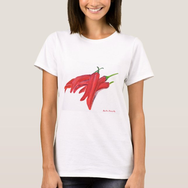 Camiseta Pimientos de chile rojo caliente verduras acuática (Anverso)