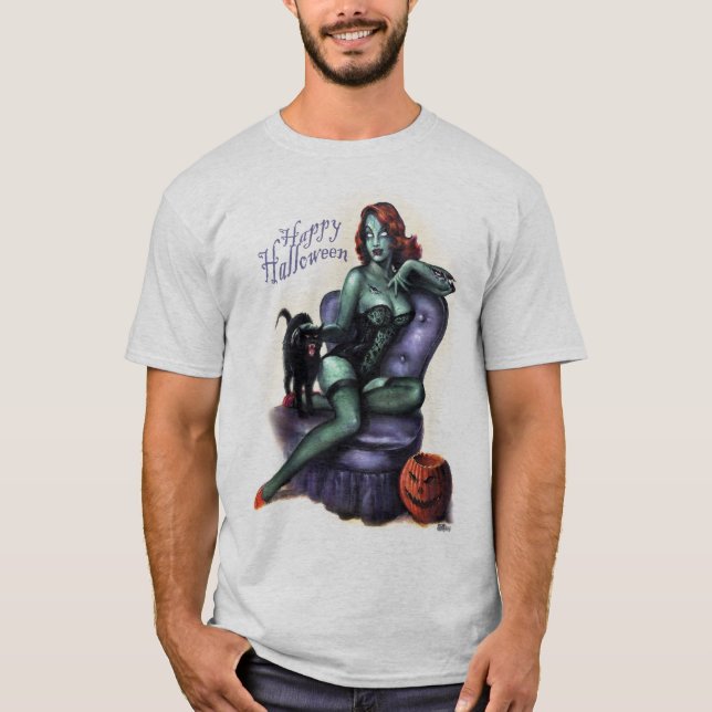 Camiseta Pin del chica del zombi de Halloween para arriba (Anverso)