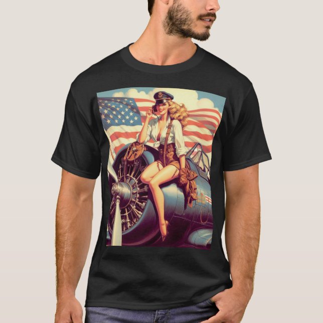 Camiseta Pin-up de avión vintage (Anverso)