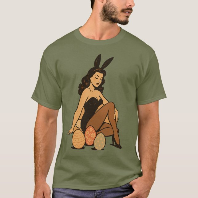Camiseta Pin-Up de Pascua - Chica de conejito sensual con C (Anverso)