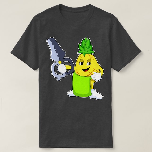Camiseta Piña como peluquero con tijera Razor (Diseño del anverso)