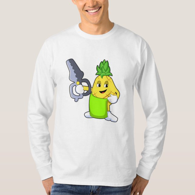 Camiseta Piña como peluquero con tijeras y Razor (Anverso)
